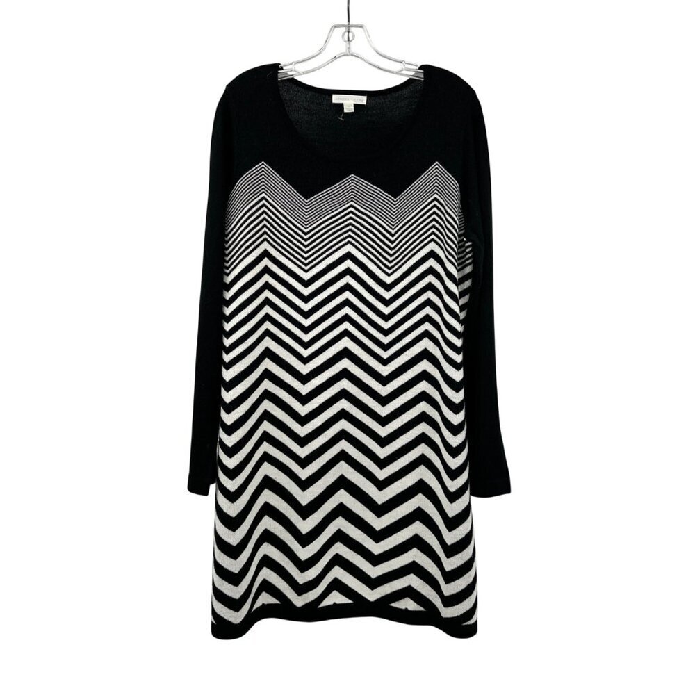 London Times Womens Sweater Dress Long Sleeve Black/White Chevron Size XL